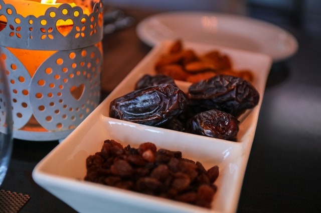dried fruits in a square bowl